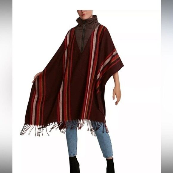 New Steve Madden women’s Striped Puffcho  sweater, top, cold weather top, shirt - Picture 2 of 6